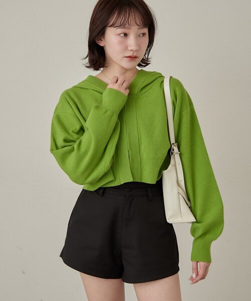 mline（エムライン）の「[mline]ショートニットフーディー（パーカー・レディース・グリーン/チャコールグレー/オフホワイト・FREE）」の8枚目の写真