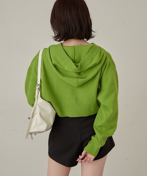 mline（エムライン）の「[mline]ショートニットフーディー（パーカー・レディース・グリーン/チャコールグレー/オフホワイト・FREE）」の9枚目の写真