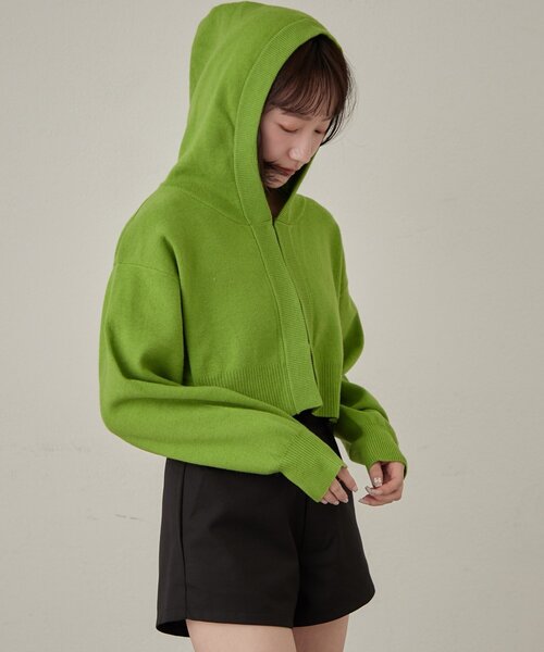 mline（エムライン）の「[mline]ショートニットフーディー（パーカー・レディース・グリーン/チャコールグレー/オフホワイト・FREE）」の10枚目の写真