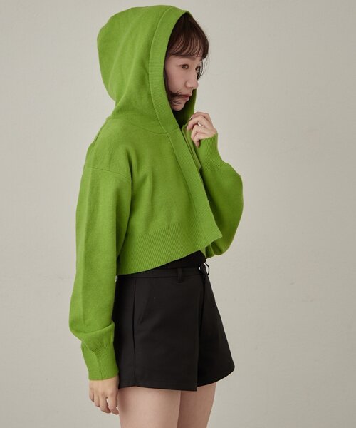 mline（エムライン）の「[mline]ショートニットフーディー（パーカー・レディース・グリーン/チャコールグレー/オフホワイト・FREE）」の11枚目の写真