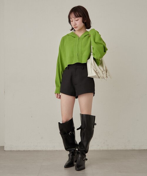 mline（エムライン）の「[mline]ショートニットフーディー（パーカー・レディース・グリーン/チャコールグレー/オフホワイト・FREE）」の13枚目の写真