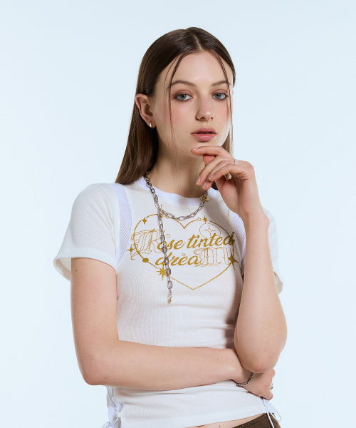 LARTIGENT(ラーティゼン)の「L11 HEART MESH STRING TOP(WHITE)(Tシャツ/カットソー・レディース・その他・FREE)」の2枚目の写真