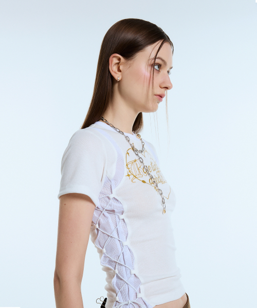 LARTIGENT(ラーティゼン)の「L11 HEART MESH STRING TOP(WHITE)(Tシャツ/カットソー・レディース・その他・FREE)」の4枚目の写真