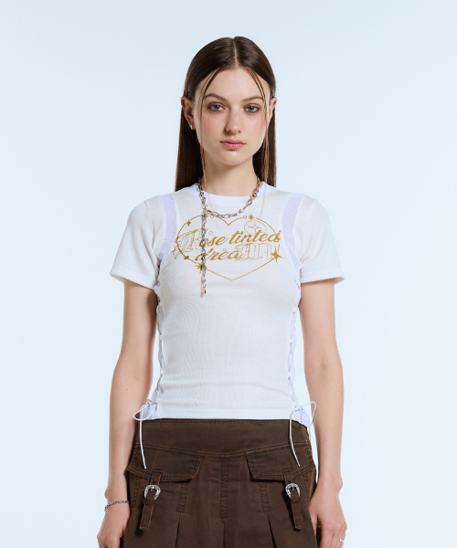 LARTIGENT(ラーティゼン)の「L11 HEART MESH STRING TOP(WHITE)(Tシャツ/カットソー・レディース・その他・FREE)」の5枚目の写真