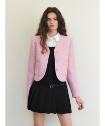 Curved Boucle Tweed Jacket, Pink