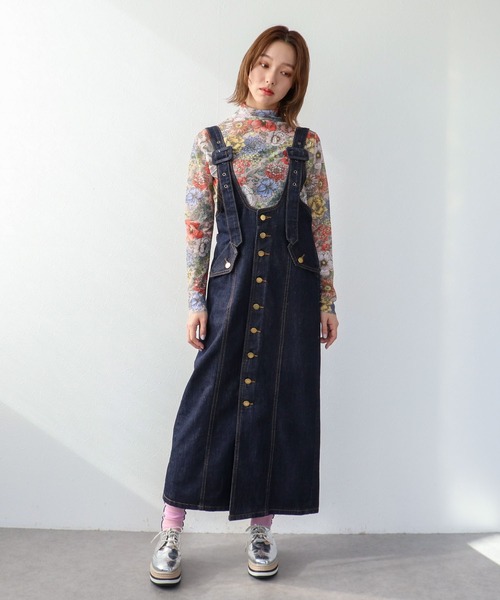 Three Four Time（ｽﾘｰﾌｫｰﾀｲﾑ）の「フロントボタンデニム（ワンピース・レディース・ネイビー・FREE）」の2枚目の写真