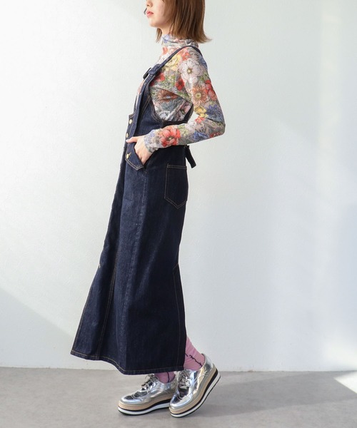 Three Four Time（ｽﾘｰﾌｫｰﾀｲﾑ）の「フロントボタンデニム（ワンピース・レディース・ネイビー・FREE）」の3枚目の写真