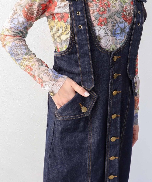 Three Four Time（ｽﾘｰﾌｫｰﾀｲﾑ）の「フロントボタンデニム（ワンピース・レディース・ネイビー・FREE）」の8枚目の写真