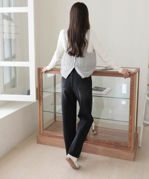 BBAEBBAE(ペッペ)の「あたたかい起毛ブラックヴィンテージウォッシングストレートデニムパンツ(デニムパンツ・レディース・その他・S/M/L/XL/2XL)」の4枚目の写真