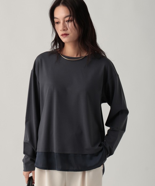 Elura（エルーラ）の「ドレスアップ裾コンビプルオーバー/643319（Tシャツ/カットソー・レディース・チャコールグレー/ホワイト/ダークブラウン・FREE）」の3枚目の写真