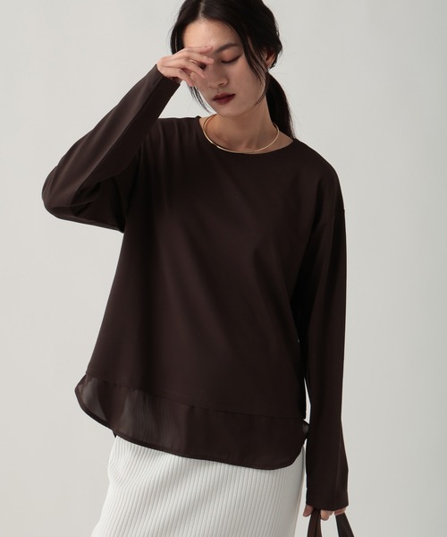 Elura（エルーラ）の「ドレスアップ裾コンビプルオーバー/643319（Tシャツ/カットソー・レディース・チャコールグレー/ホワイト/ダークブラウン・FREE）」の13枚目の写真