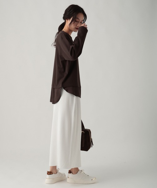 Elura（エルーラ）の「ドレスアップ裾コンビプルオーバー/643319（Tシャツ/カットソー・レディース・チャコールグレー/ホワイト/ダークブラウン・FREE）」の16枚目の写真