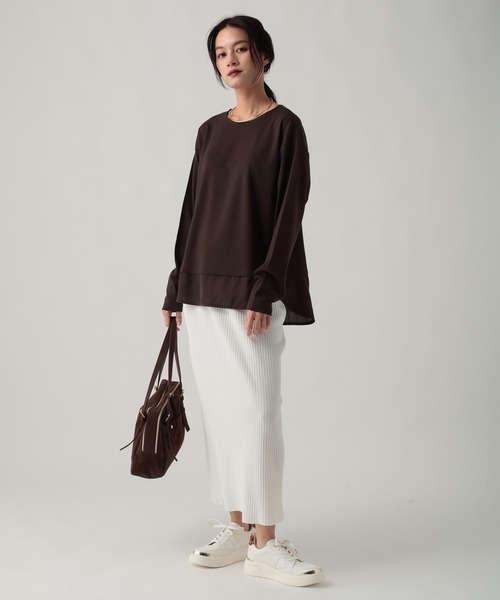 Elura（エルーラ）の「ドレスアップ裾コンビプルオーバー/643319（Tシャツ/カットソー・レディース・チャコールグレー/ホワイト/ダークブラウン・FREE）」の17枚目の写真