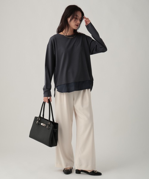 Elura（エルーラ）の「ドレスアップ裾コンビプルオーバー/643319（Tシャツ/カットソー・レディース・チャコールグレー/ホワイト/ダークブラウン・FREE）」の10枚目の写真