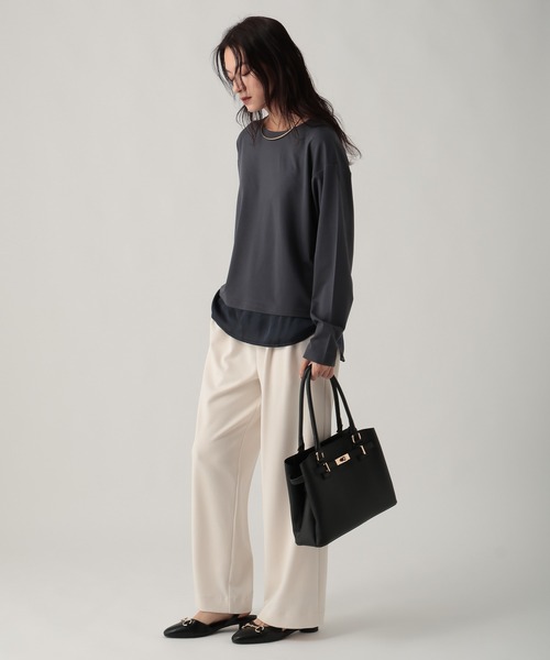 Elura（エルーラ）の「ドレスアップ裾コンビプルオーバー/643319（Tシャツ/カットソー・レディース・チャコールグレー/ホワイト/ダークブラウン・FREE）」の11枚目の写真