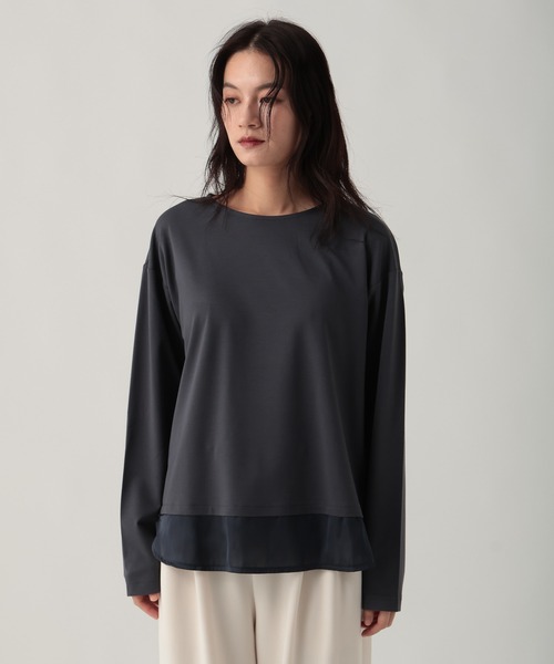 Elura（エルーラ）の「ドレスアップ裾コンビプルオーバー/643319（Tシャツ/カットソー・レディース・チャコールグレー/ホワイト/ダークブラウン・FREE）」の18枚目の写真