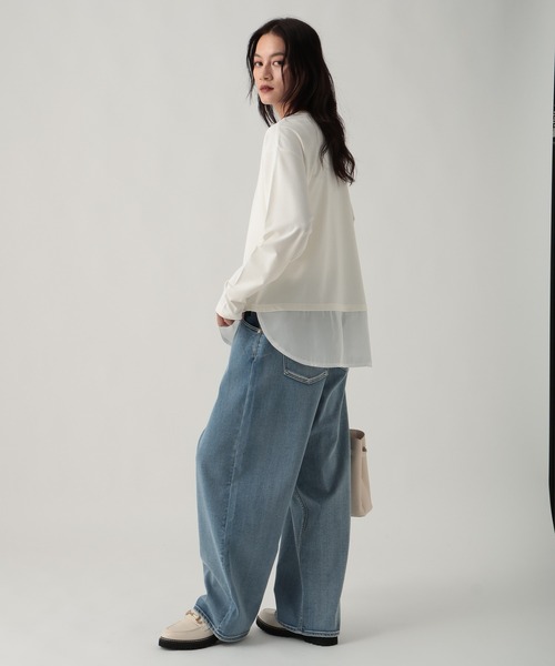 Elura（エルーラ）の「ドレスアップ裾コンビプルオーバー/643319（Tシャツ/カットソー・レディース・チャコールグレー/ホワイト/ダークブラウン・FREE）」の7枚目の写真