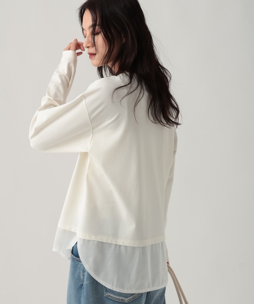 Elura（エルーラ）の「ドレスアップ裾コンビプルオーバー/643319（Tシャツ/カットソー・レディース・チャコールグレー/ホワイト/ダークブラウン・FREE）」の5枚目の写真