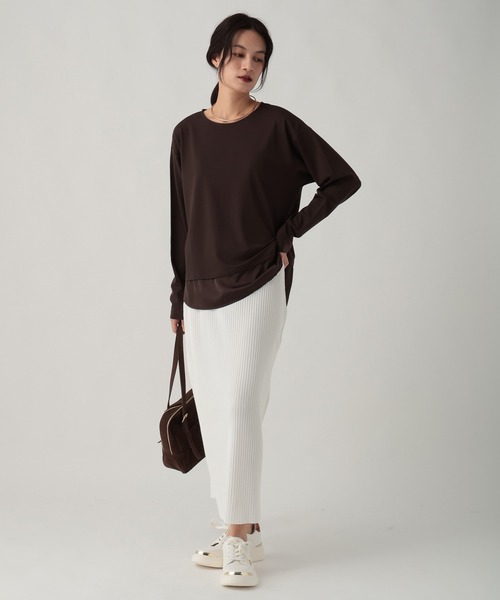 Elura（エルーラ）の「ドレスアップ裾コンビプルオーバー/643319（Tシャツ/カットソー・レディース・チャコールグレー/ホワイト/ダークブラウン・FREE）」の14枚目の写真