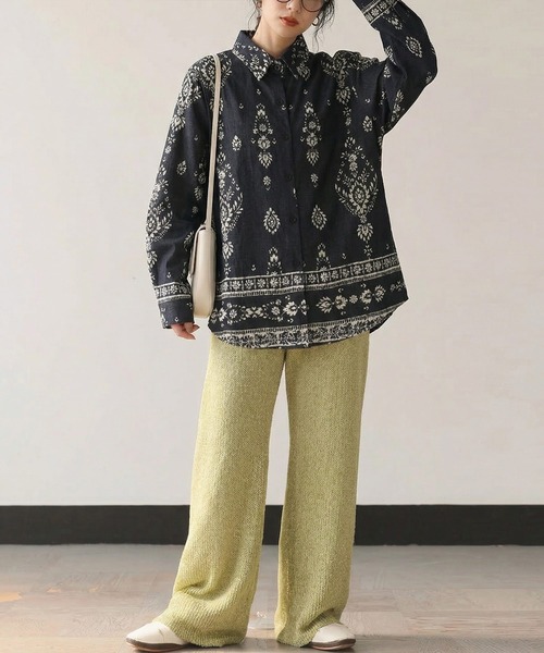 antiqua（アンティカ）の「オリエンタル柄 シャツ（シャツ/ブラウス・レディース・ブラック/ナチュラル・ONESIZE）」の3枚目の写真