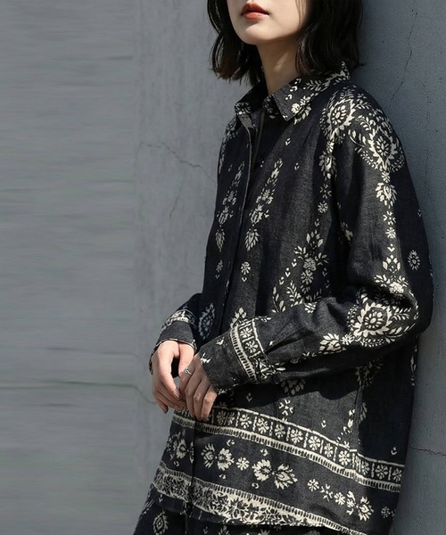 antiqua（アンティカ）の「オリエンタル柄 シャツ（シャツ/ブラウス・レディース・ブラック/ナチュラル・ONESIZE）」の4枚目の写真