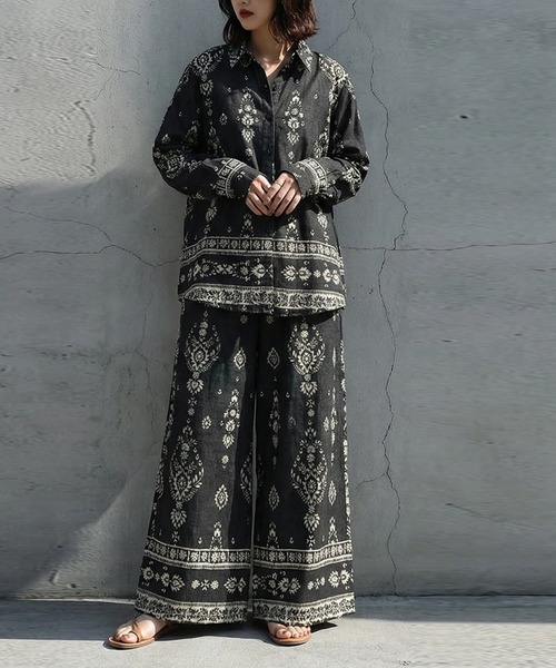 antiqua（アンティカ）の「オリエンタル柄 シャツ（シャツ/ブラウス・レディース・ブラック/ナチュラル・ONESIZE）」の5枚目の写真