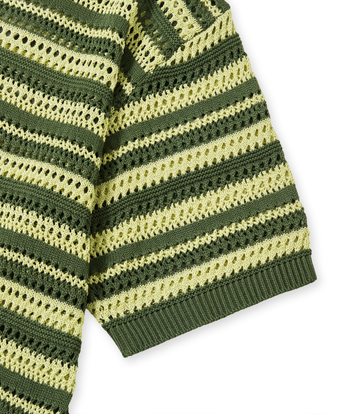 BROWNBREATH（ブラウンブレス）の「STRIPE PUNCHING COLLAR KNIT - KHAKI（ニット/セーター・レディース・その他・S/M/L/XL）」の4枚目の写真