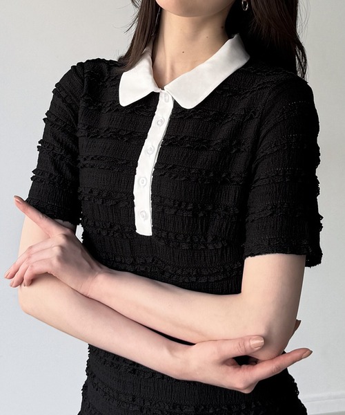 junoah(ジュノア)の「ストレッチフリルカットポロワンピース(一部ペチスカートセット)(ワンピース・レディース・ライトブルー/アイボリー/ブラック・LARGE/MEDIUM/SMALL)」の5枚目の写真