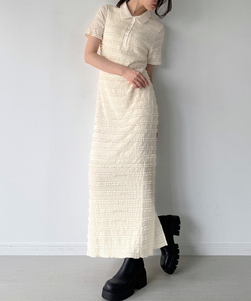 junoah(ジュノア)の「ストレッチフリルカットポロワンピース(一部ペチスカートセット)(ワンピース・レディース・ライトブルー/アイボリー/ブラック・LARGE/MEDIUM/SMALL)」の10枚目の写真