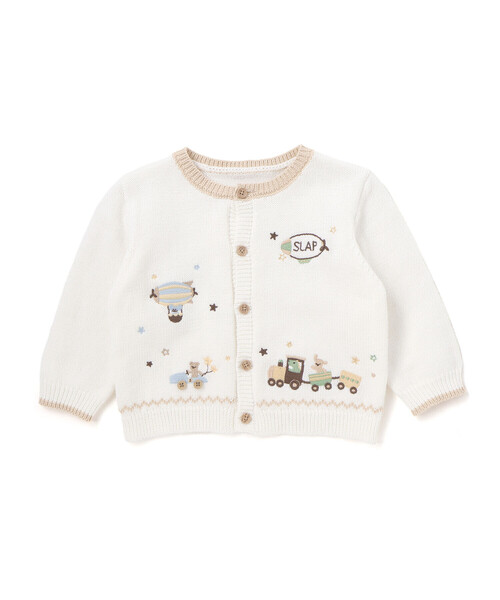 SLAP SLIP BABY（スラップスリップベビー）の「恐竜アニマルのりもの刺しゅう配色ニットカーディガンベビー(70~80cm)（その他ベビーウェア・キッズ・オフホワイト/ブルー・FREE）」の5枚目の写真