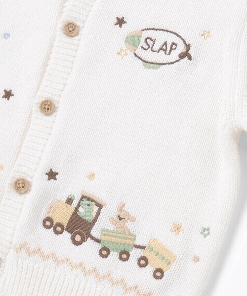 SLAP SLIP BABY（スラップスリップベビー）の「恐竜アニマルのりもの刺しゅう配色ニットカーディガンベビー(70~80cm)（その他ベビーウェア・キッズ・オフホワイト/ブルー・FREE）」の8枚目の写真