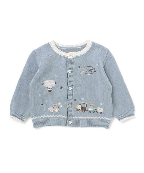 SLAP SLIP BABY（スラップスリップベビー）の「恐竜アニマルのりもの刺しゅう配色ニットカーディガンベビー(70~80cm)（その他ベビーウェア・キッズ・オフホワイト/ブルー・FREE）」の9枚目の写真