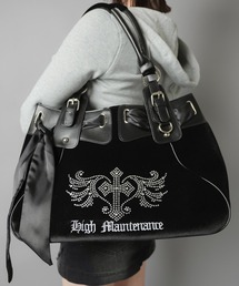 SPINNS | 合皮ハンドバッグ/ラインストーンロゴ/スカーフ(ハンドバッグ)