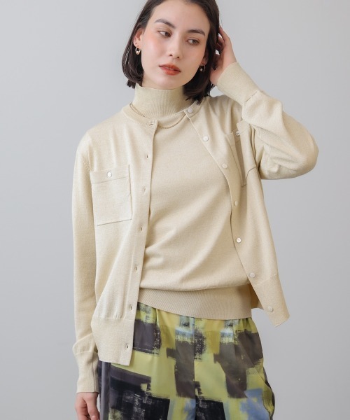 Bou Jeloud(ブージュルード)の「マイクロラメ丸首ニットカーディガン(カーディガン/ボレロ・レディース・イエロー/ブラック/ベージュ・FREE)」の7枚目の写真