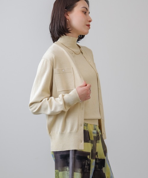 Bou Jeloud(ブージュルード)の「マイクロラメ丸首ニットカーディガン(カーディガン/ボレロ・レディース・イエロー/ブラック/ベージュ・FREE)」の10枚目の写真