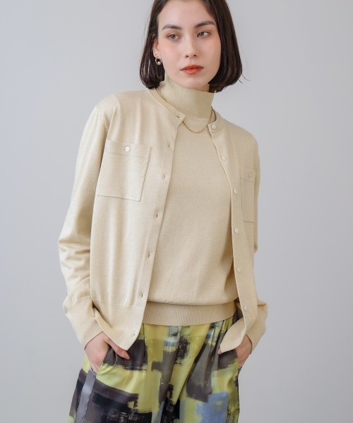 Bou Jeloud(ブージュルード)の「マイクロラメ丸首ニットカーディガン(カーディガン/ボレロ・レディース・イエロー/ブラック/ベージュ・FREE)」の11枚目の写真