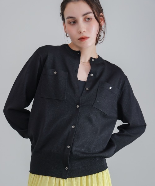 Bou Jeloud(ブージュルード)の「マイクロラメ丸首ニットカーディガン(カーディガン/ボレロ・レディース・イエロー/ブラック/ベージュ・FREE)」の14枚目の写真