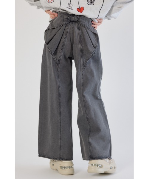 ロデオクラウンズ　RODEO CROWNS リボン付きグレーデニムパンツ ビッグリボンデニムパンツ（デニムパンツ）｜RODEO CROWNS WIDE BOWL