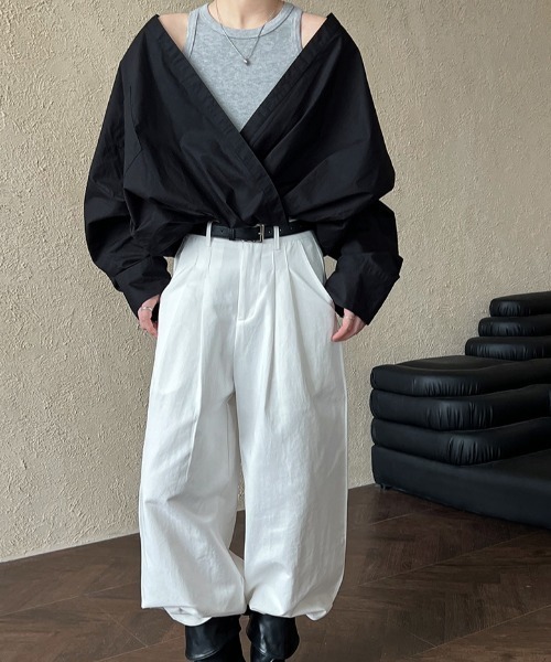 semplice（センプリチェ）の「春用フレンチシャツ ニットベスト内蔵 フェイクツーピーストップス（シャツ/ブラウス・レディース・ホワイト/ブラック・F）」の20枚目の写真