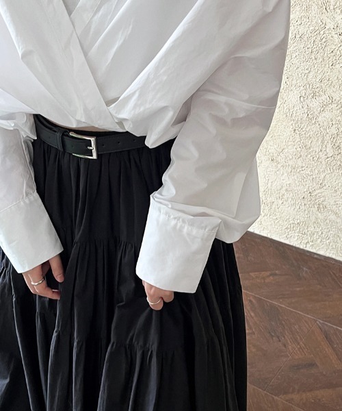 semplice（センプリチェ）の「春用フレンチシャツ ニットベスト内蔵 フェイクツーピーストップス（シャツ/ブラウス・レディース・ホワイト/ブラック・F）」の12枚目の写真