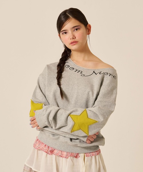 TINA:JOJUN(ティーナジョジュン)の「裏毛 オフショル Bloom More スウェット TINA:JOJUN(スウェット・レディース・杢グレー/ピンク・M)」の5枚目の写真