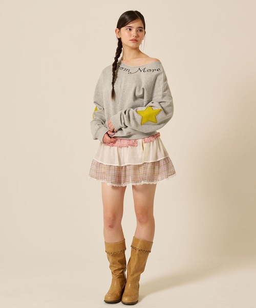 TINA:JOJUN(ティーナジョジュン)の「裏毛 オフショル Bloom More スウェット TINA:JOJUN(スウェット・レディース・杢グレー/ピンク・M)」の7枚目の写真