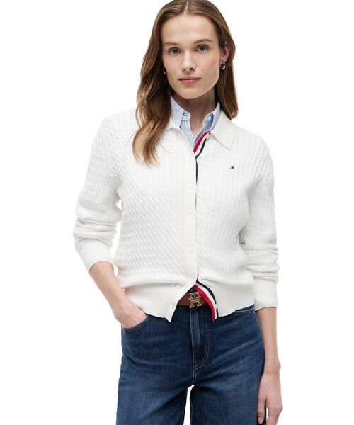 TOMMY HILFIGER（トミーヒルフィガー）の「ファインゲージケーブルロングスリーブカーディガン（ニット/セーター・レディース・ホワイト/マルチ・SMALL/MEDIUM/XX-SMALL/X-SMALL）」の2枚目の写真