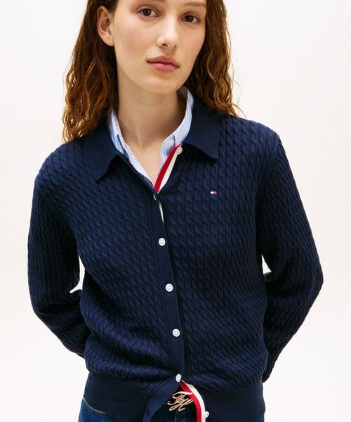 TOMMY HILFIGER（トミーヒルフィガー）の「ファインゲージケーブルロングスリーブカーディガン（ニット/セーター・レディース・ホワイト/マルチ・SMALL/MEDIUM/XX-SMALL/X-SMALL）」の6枚目の写真