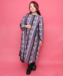 ScoLar | 161611：ストライプ総柄前開きシャツワンピース(ワンピース)