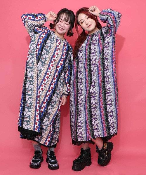 ScoLar（スカラー）の「161611：ストライプ総柄前開きシャツワンピース（ワンピース・レディース・ブラック/オフホワイト・M）」の3枚目の写真