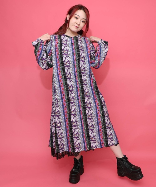 ScoLar（スカラー）の「161611：ストライプ総柄前開きシャツワンピース（ワンピース・レディース・ブラック/オフホワイト・M）」の5枚目の写真