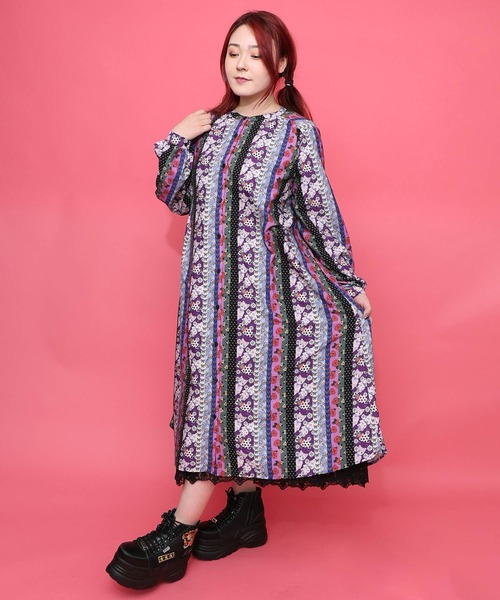 ScoLar（スカラー）の「161611：ストライプ総柄前開きシャツワンピース（ワンピース・レディース・ブラック/オフホワイト・M）」の6枚目の写真