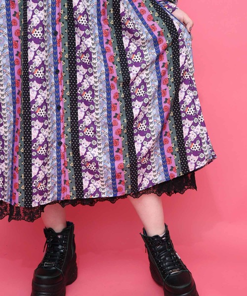 ScoLar（スカラー）の「161611：ストライプ総柄前開きシャツワンピース（ワンピース・レディース・ブラック/オフホワイト・M）」の9枚目の写真