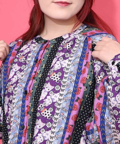 ScoLar（スカラー）の「161611：ストライプ総柄前開きシャツワンピース（ワンピース・レディース・ブラック/オフホワイト・M）」の10枚目の写真